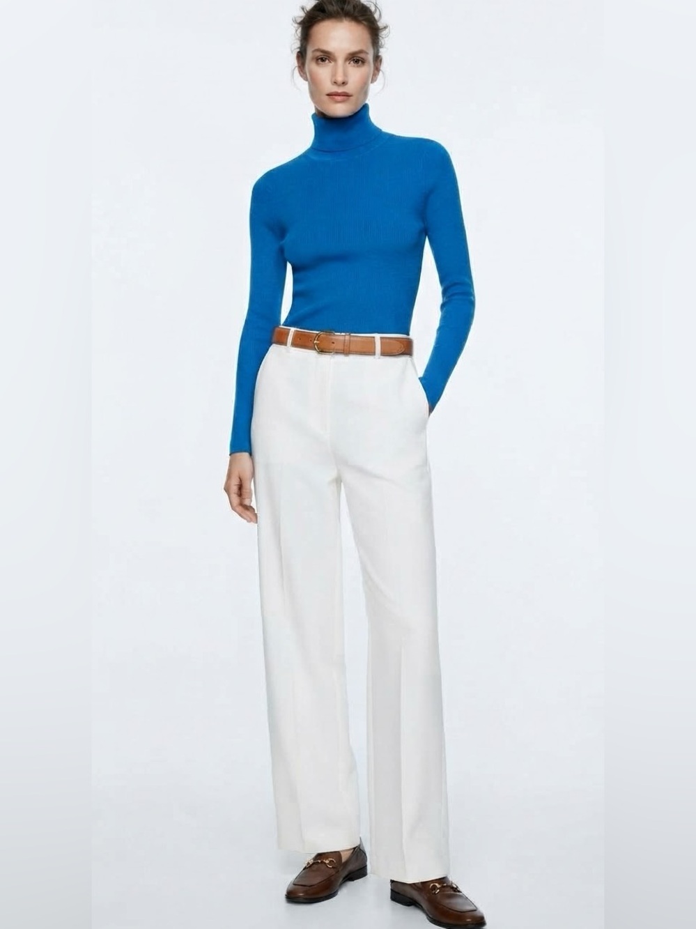 New Zara Blue Ribbed Turtleneck Cropped Top Size Small